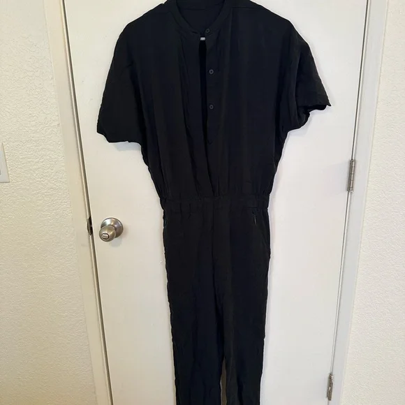 Black Button-Up Jumpsuit - Picture 1 of 4